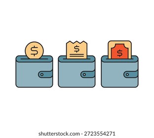 ícones da carteira money definir ilustração vetorial