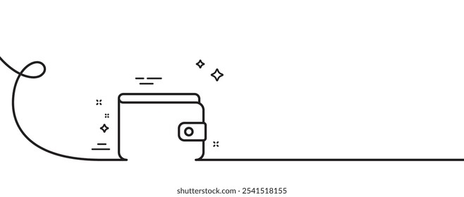 Money Wallet line icon. Continuous one line with curl. Cash symbol. Payment method sign. Money Wallet single outline ribbon. Loop curve pattern. Vector