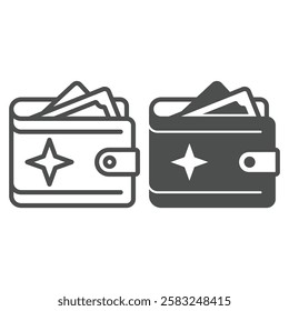 Money wallet line and solid icon, Bill portmanteau concept. Vector graphics. Purse with paper bills sign on white background, outline style icon for mobile or web design