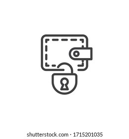 Money Wallet Lock Line Icon. Linear Style Sign For Mobile Concept And Web Design. Purse With Padlock Outline Vector Icon. Symbol, Logo Illustration. Vector Graphics