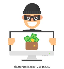 Money wallet on screen computer with attacker hacker