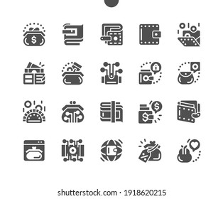 Money wallet. Online wallet. Coin, purse, money, finance, cash, business and payment. Discount wallet. Vector Solid Icons. Simple Pictogram