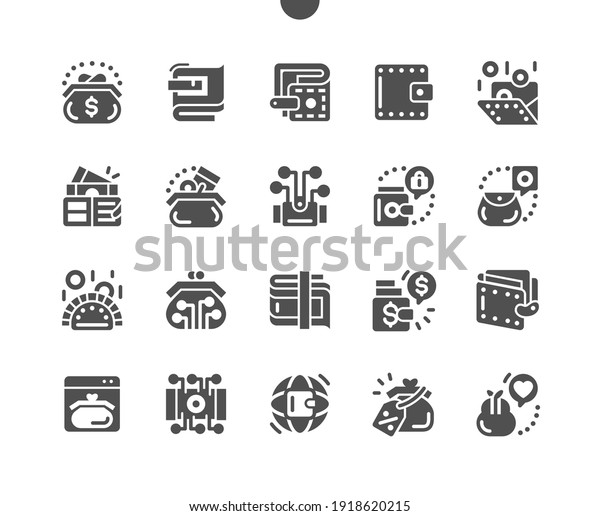 Money wallet. Online wallet. Coin, purse,\
money, finance, cash, business and payment. Discount wallet. Vector\
Solid Icons. Simple\
Pictogram
