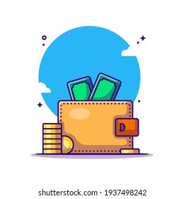 Money and Wallet Vector Cartoon Illustration. Travel Icon Concept White Isolated. Flat Cartoon Style Suitable for Web Landing Page, Banner, Sticker, and Background