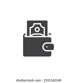 Money wallet vector icon. filled flat sign for mobile concept and web design. Cash money glyph icon. Symbol, logo illustration. Vector graphics