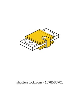 Money wallet. Vector line, 3d stroke isometric, color web icon, new flat style. Creative illustration design, abstract idea for infographics.