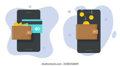 Money wallet virtual digital cashback income earnings icon vector on mobile cell phone app graphic illustration, cash transfer receive or withdraw online transaction, cellphone deposit savings image