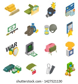 Money war icons set. Isometric set of 16 money war vector icons for web isolated on white background