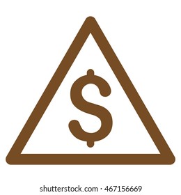 Money Warning icon. Vector style is flat iconic symbol with rounded angles, brown color, white background.