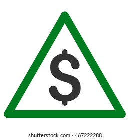 Money Warning icon. Vector style is bicolor flat iconic symbol with rounded angles, green and gray colors, white background.