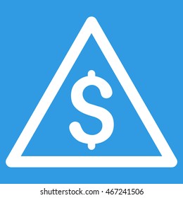 Money Warning icon. Vector style is flat iconic symbol with rounded angles, white color, blue background.