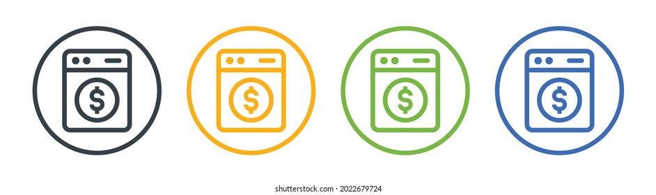 Money wash machine icon set.