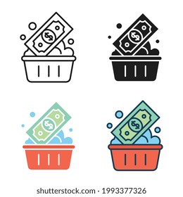 Money washing. Money laundry. Offshore laundering. Element of dollar crime for web apps. Bank, criminal, laundering money, note, wash icon. Vector illustration. Design on white background. EPS 10