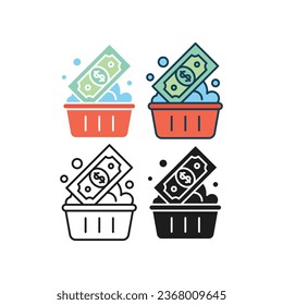 Money washing. Money laundry. Offshore laundering. Element of dollar crime for web apps. Bank, criminal, laundering money, note, wash icon. Vector illustration. Design on white background. EPS 10