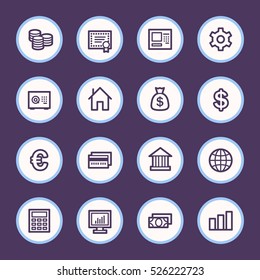 Iconos Web de dinero, botones de círculo, símbolos de infografía.