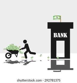 money wheelbarrow man bank