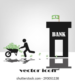 money wheelbarrow man bank