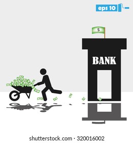 money wheelbarrow man bank