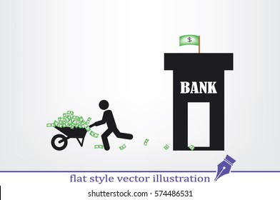 money in wheelbarrow, man, bank icon vector illustration EPS 10