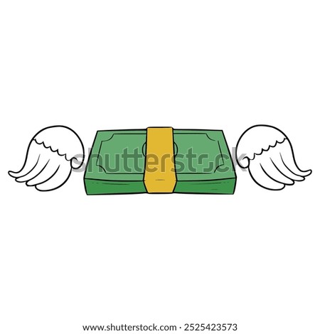 money with wing emoji illustration hand drawn isolated vector