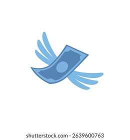 Money Wings Bundle Dollar Cartoon Flat Finance Wealth Flying Sky Symbol Notes Cash Floating Prosperity