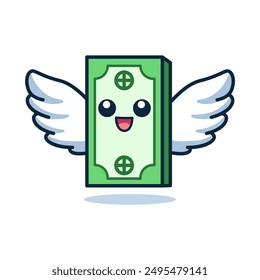 money with wings cartoon character vector illustration template design