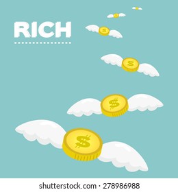 money and wings cartoon made in vector 