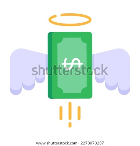 Money with wings, a flat icon of venture capital 