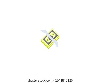 Money With Wings Vector Flat Icon. Isolated Flying Money, Dollars Emoji Illustration 