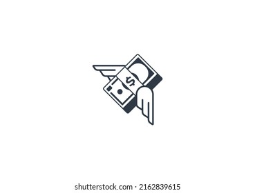 Money with Wings Vector Isolated Emoticon. Money Transfer Icon