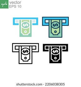 Money Wire Transfer Or Withdrawal Banking Machine. Receiving Money Or Take Money From Automatic Teller Machine-ATM. Atm, Money, Transaction Icon. Vector Illustration. Design On White Background. EPS10