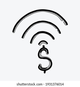 Geld drahtlose Vektorsymbol. Zeichnen Skizze Illustration handgezeichnet Linie.