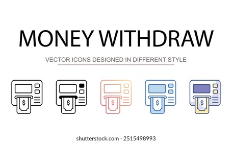 Geld zurückziehen Symboldesign mit weißem Hintergrund Stockgrafik