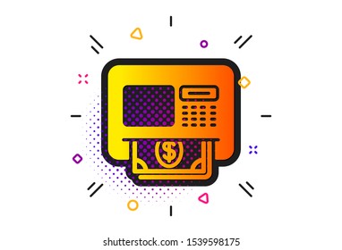 Money withdraw sign. Halftone circles pattern. ATM icon. Payment machine symbol. Classic flat aTM icon. Vector