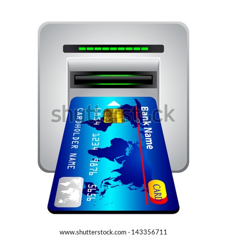 Money withdrawal. ATM and credit or debit card. 3d