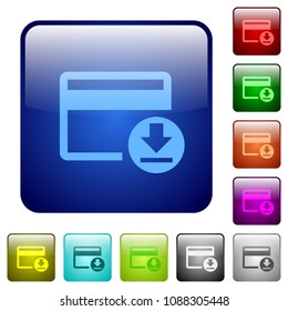 Money withdrawal with credit card icons in rounded square color glossy button set