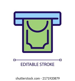 Money withdrawal pixel perfect RGB color icon. Removing funds from ATM. Bank balance. Regular transactions. Isolated vector illustration. Simple filled line drawing. Editable stroke. Arial font used