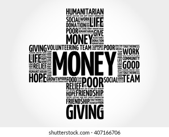 Money word cloud collage, cross concept
