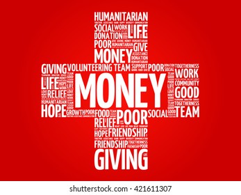Money word cloud collage, cross concept