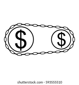 Money working icon. US dollar coins as cogwheels or gears  linked with chain. Vector Illustration