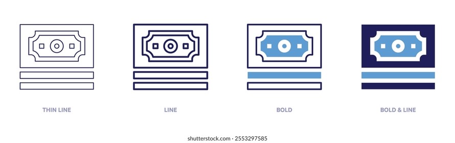 Money workshops icon in 4 different styles. Thin Line, Line, Bold, and Bold Line. Duotone style. Editable stroke.