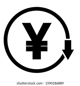 Money yen down icon design. Cost reduction icon in modern flat style design. Vector illustration.
