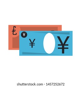 Money yen and euro cash billets isolated vector illustration