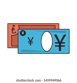 Money yen and euro cash billets isolated vector illustration