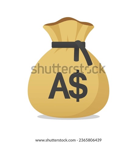 Moneybag with Australian Dollar sign. Cash, interest rate, business and financial item. Flat style vector finance symbol.