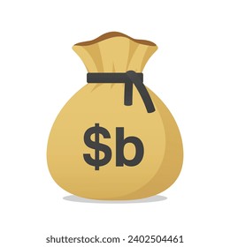 Moneybag with Bolivian boliviano sign. Cash, interest rate, business and financial item. Flat style vector finance symbol.