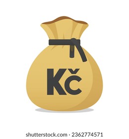 Moneybag with Czech Koruna sign. Cash, interest rate, business and financial item. Flat style vector finance symbol.