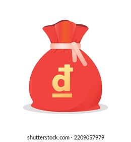 Moneybag with Dong sign. Cash, interest rate, business and financial equipment concept. Flat style vector Vietnamese dong money Symbol.