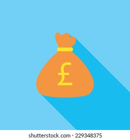 Moneybag flat icon. Modern flat icons with long shadow effect in stylish colors. Icons for Web and Mobile Application. EPS 10.