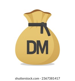 Moneybag with Germany Deutsche Mark sign. Cash, interest rate, business and financial item. Flat style vector finance symbol.